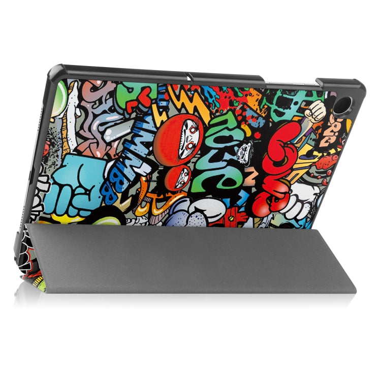 For Samsung Galaxy Tab A9 Custer Painted 3-Fold Holder Smart Leather Tablet Case(Graffiti)