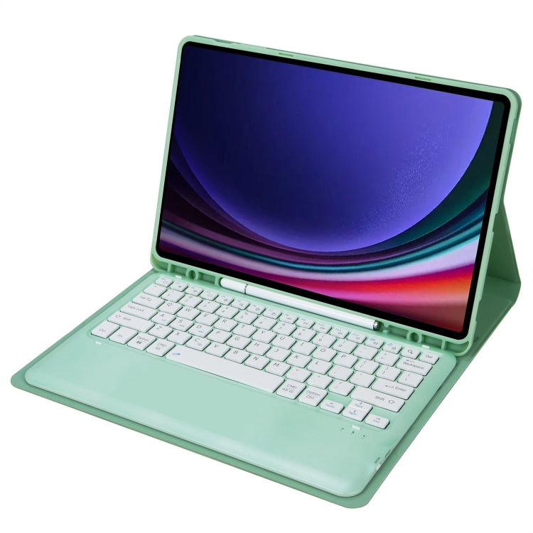 For Samsung Galaxy Tab S9+ A810B Pen Slot Detachable Bluetooth Keyboard Leather Tablet Case(Mint Green)