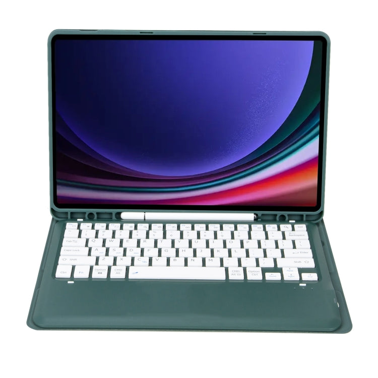 For Samsung Galaxy Tab S9+ A810B Pen Slot Detachable Bluetooth Keyboard Leather Tablet Case(Dark Green)