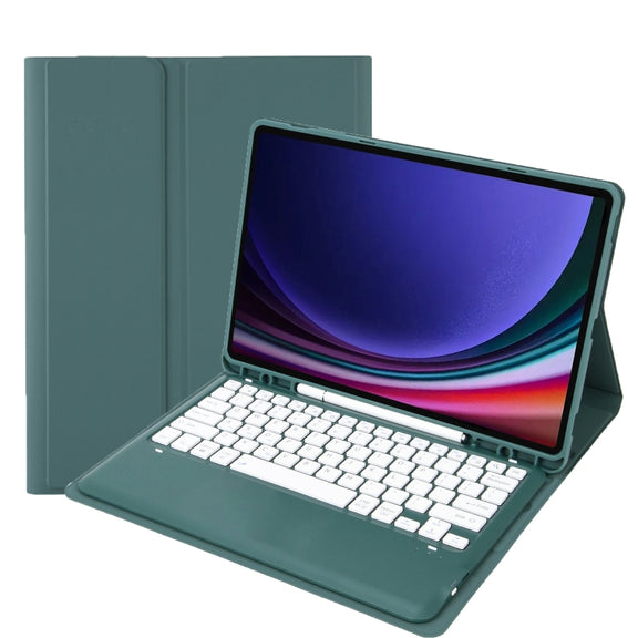 For Samsung Galaxy Tab S9 FE+ A810B Pen Slot Detachable Bluetooth Keyboard Leather Tablet Case(Dark Green)