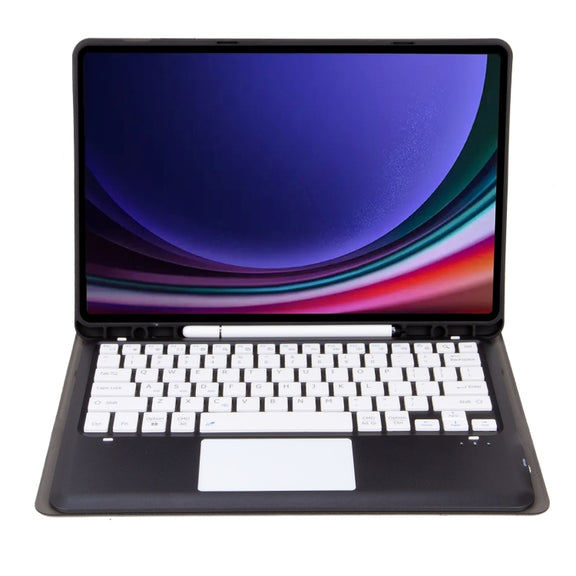 For Samsung Galaxy Tab S9 FE+ A810B-A Touch Pad Detachable Bluetooth Keyboard Leather Tablet Case(Black+White)