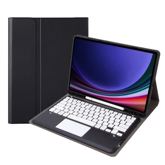 For Samsung Galaxy Tab S9 FE+ A810B-A Touch Pad Detachable Bluetooth Keyboard Leather Tablet Case(Black+White)