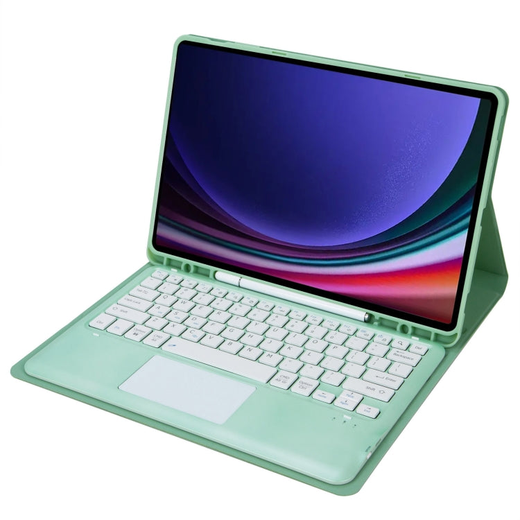 For Samsung Galaxy Tab S9 FE+ A810B-A Touch Pad Detachable Bluetooth Keyboard Leather Tablet Case(Mint Green)