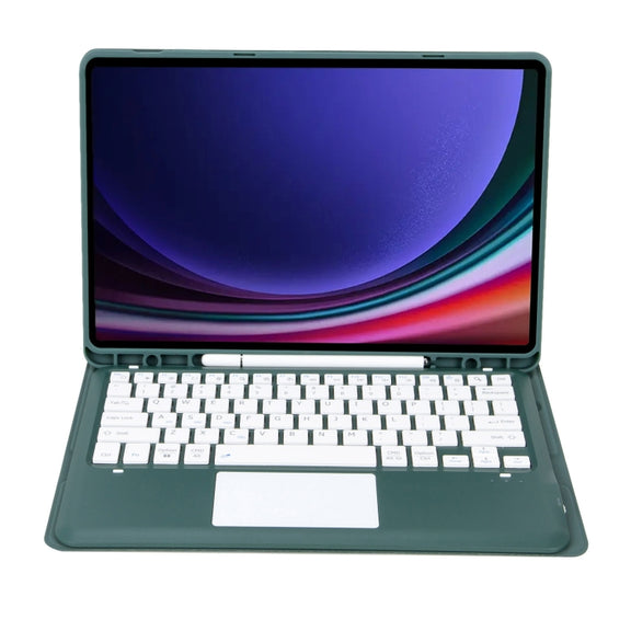 For Samsung Galaxy Tab S9 FE+ A810B-A Touch Pad Detachable Bluetooth Keyboard Leather Tablet Case(Dark Green)