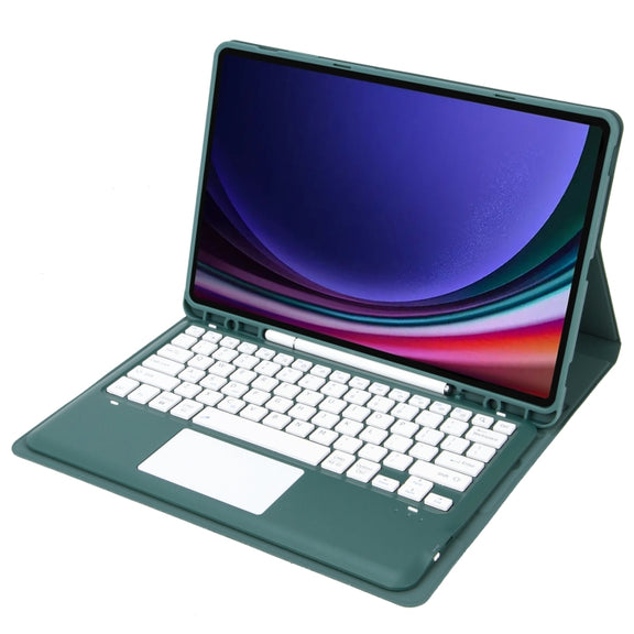 For Samsung Galaxy Tab S9 FE+ A810B-A Touch Pad Detachable Bluetooth Keyboard Leather Tablet Case(Dark Green)