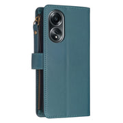 For OPPO A58 4G 9 Card Slots Zipper Wallet Leather Flip Phone Case(Green)
