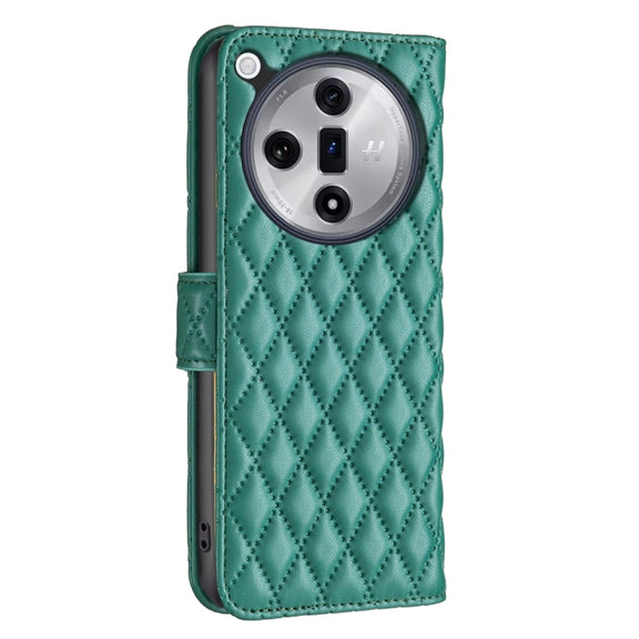 For OPPO Find X7 Diamond Lattice Wallet Leather Flip Phone Case(Green)