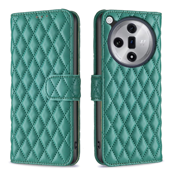 For OPPO Find X7 Diamond Lattice Wallet Leather Flip Phone Case(Green)