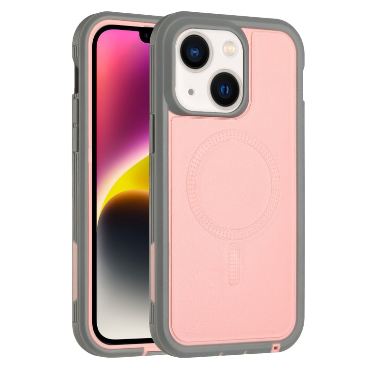 For iPhone 15 Plus Defender Series XT MagSafe Magnetic PC + TPU Shockproof Phone Case(Pink+Grey)