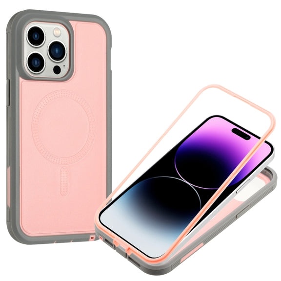 For iPhone 15 Plus Defender Series XT MagSafe Magnetic PC + TPU Shockproof Phone Case(Pink+Grey)