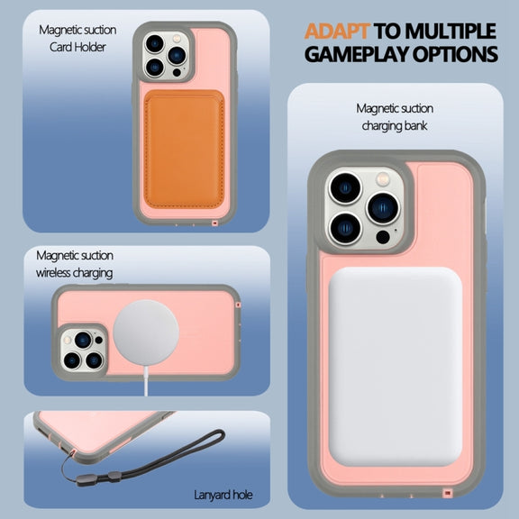 For iPhone 15 Plus Defender Series XT MagSafe Magnetic PC + TPU Shockproof Phone Case(Pink+Grey)