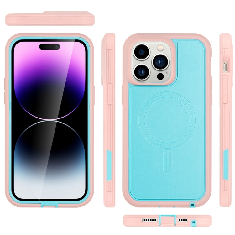 For iPhone 15 Pro Max Defender Series XT MagSafe Magnetic PC + TPU Shockproof Phone Case(Turquoise+Pink)