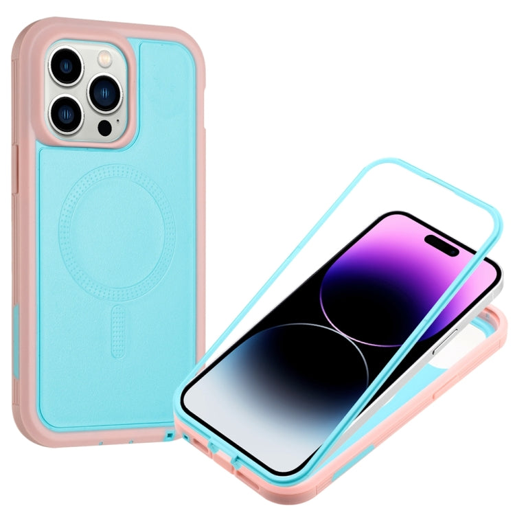For iPhone 15 Pro Max Defender Series XT MagSafe Magnetic PC + TPU Shockproof Phone Case(Turquoise+Pink)
