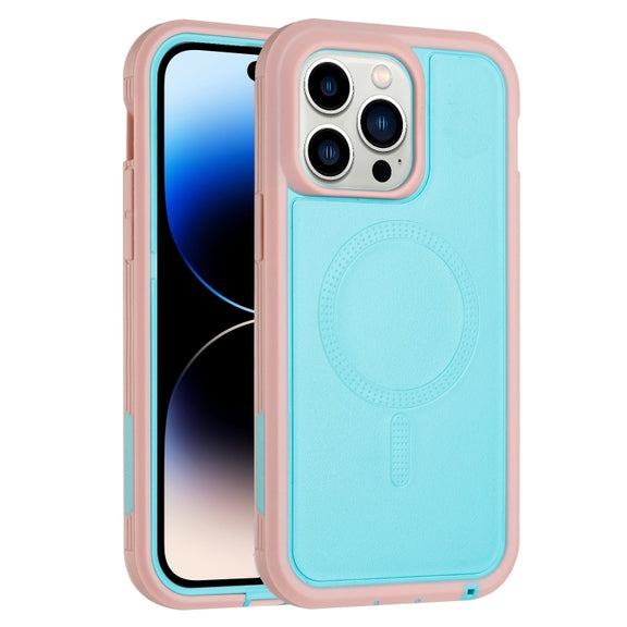 For iPhone 15 Pro Max Defender Series XT MagSafe Magnetic PC + TPU Shockproof Phone Case(Turquoise+Pink)