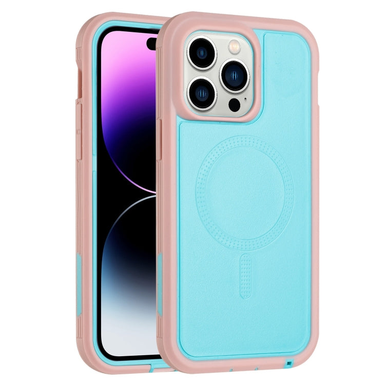 For iPhone 14 Pro Defender Series XT MagSafe Magnetic PC + TPU Shockproof Phone Case(Turquoise+Pink)