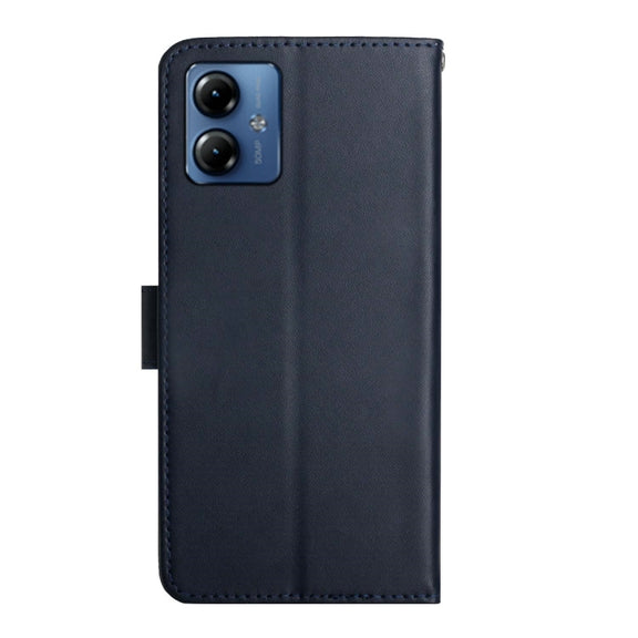 For Motorola Moto G14 Genuine Leather Fingerprint-proof Horizontal Flip Phone Case(Blue)