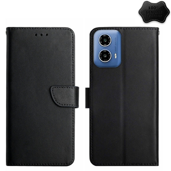 For Motorola Moto G34 5G Genuine Leather Fingerprint-proof Horizontal Flip Phone Case(Black)