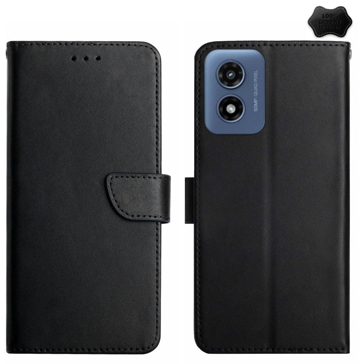 For Motorola Moto E14 Genuine Leather Fingerprint-proof Horizontal Flip Phone Case(Black)