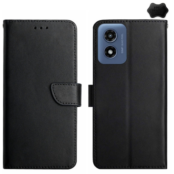 For Motorola Moto E14 Genuine Leather Fingerprint-proof Horizontal Flip Phone Case(Black)