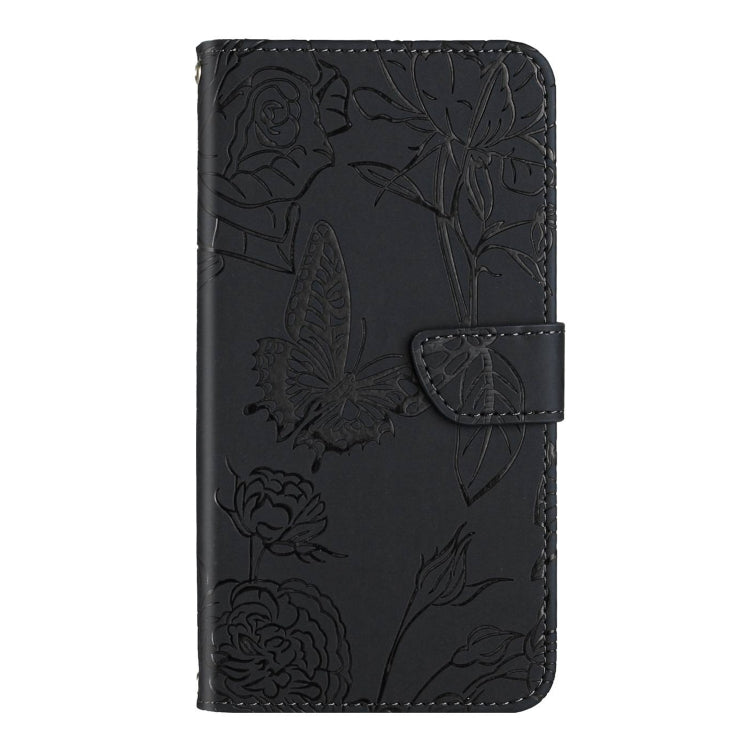 For Motorola Edge 5G 2024 HT03 Skin Feel Butterfly Embossed Flip Leather Phone Case(Black)