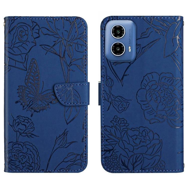 For Motorola Edge 5G 2024 HT03 Skin Feel Butterfly Embossed Flip Leather Phone Case(Blue)