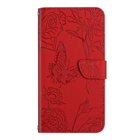 For Motorola Edge 5G 2024 HT03 Skin Feel Butterfly Embossed Flip Leather Phone Case(Red)