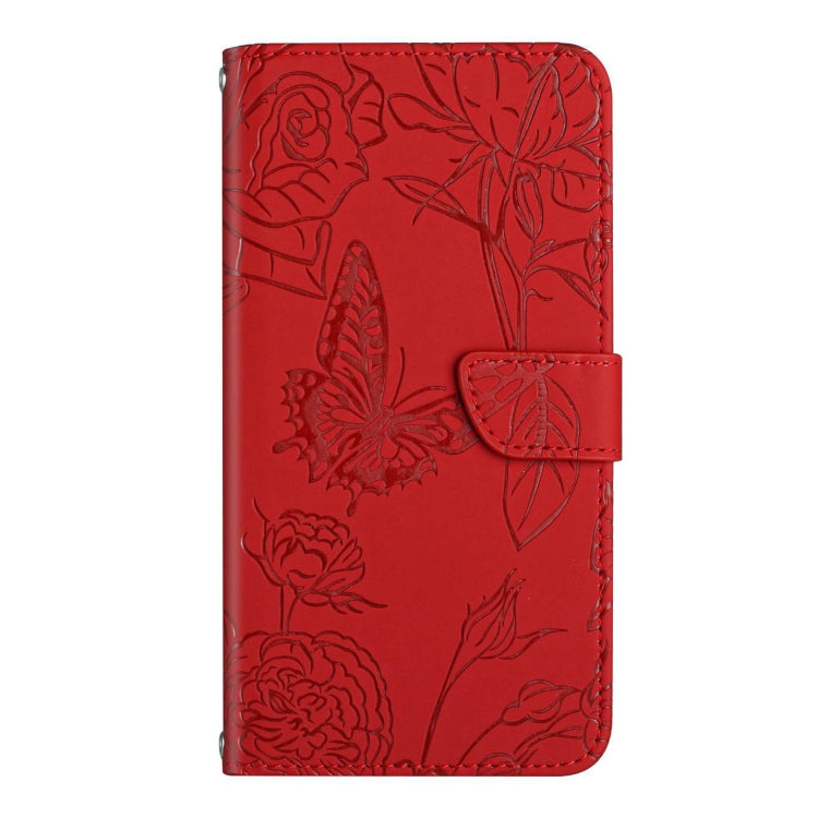For Motorola Edge 5G 2024 HT03 Skin Feel Butterfly Embossed Flip Leather Phone Case(Red)