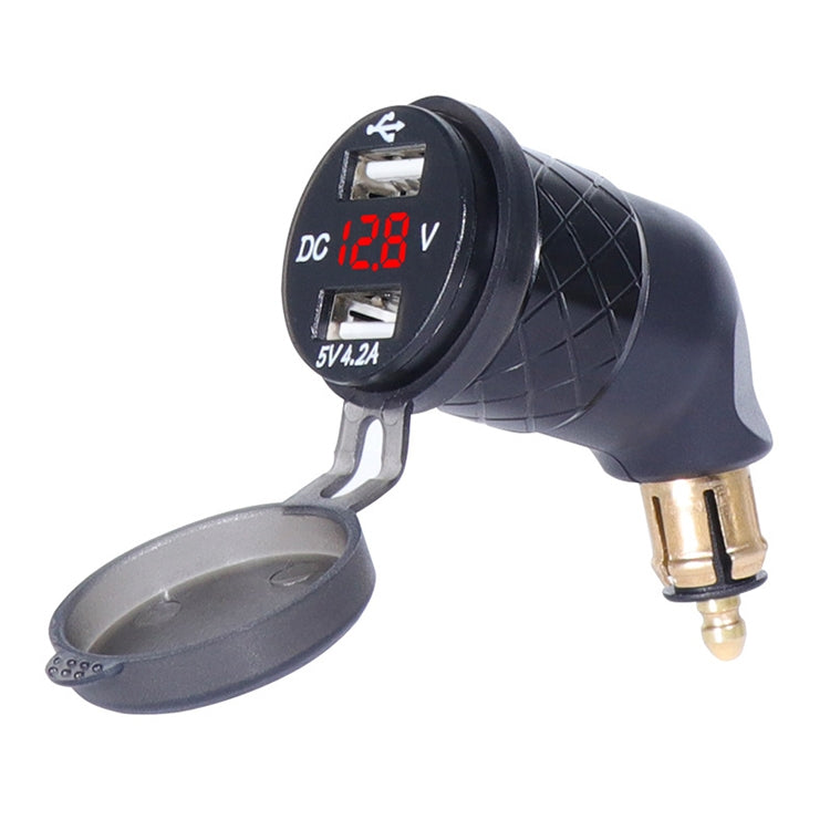 German EU Plug Special Motorcycle Elbow Charger Dual USB Voltmeter 4.2A Charger, Shell Color:Black(Red Light)