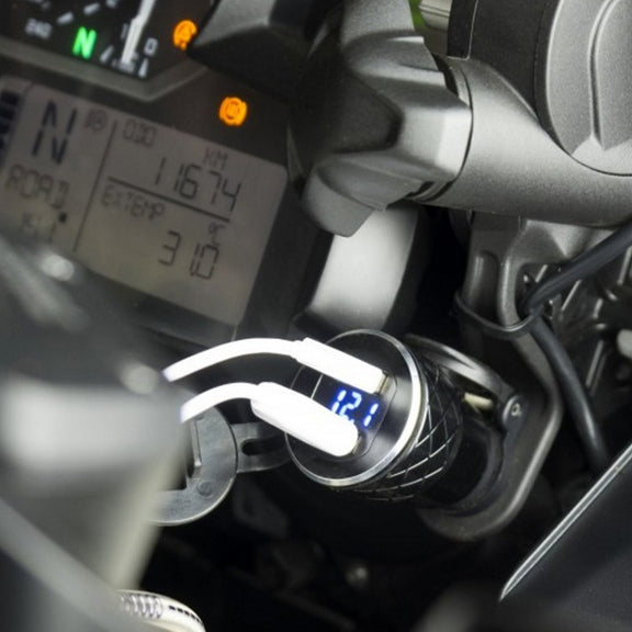 German EU Plug Special Motorcycle Elbow Charger Dual USB Voltmeter 4.2A Charger, Shell Color:Blue(Red Light)