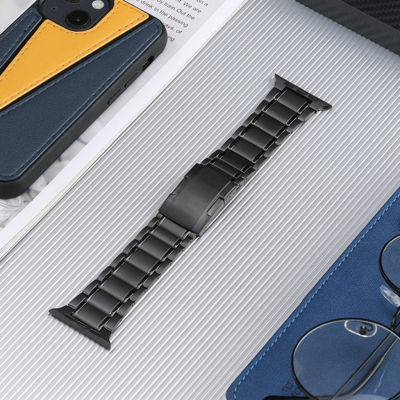 For Apple Watch Ultra 49mm Five Beads Turtle Buckle Titanium Steel Watch Band(Black)