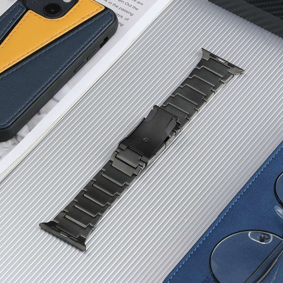 For Apple Watch Series 7 45mm Five Beads Turtle Buckle Titanium Steel Watch Band(Grey)