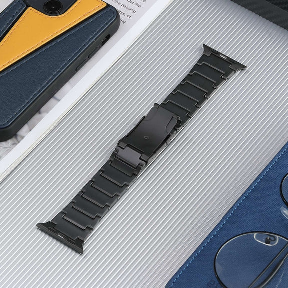 For Apple Watch 42mm Five Beads Turtle Buckle Titanium Steel Watch Band(Black)