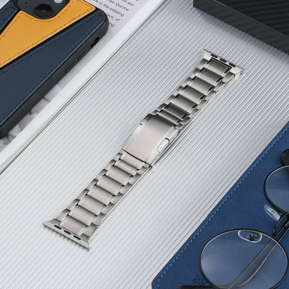 For Apple Watch 42mm Five Beads Turtle Buckle Titanium Steel Watch Band(Silver)