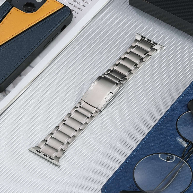 For Apple Watch 42mm Five Beads Turtle Buckle Titanium Steel Watch Band(Silver)