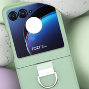 For Motorola Razr 40 Ultra Skin Feel Silicone Foldable Phone Case with Ring(Dark Blue)