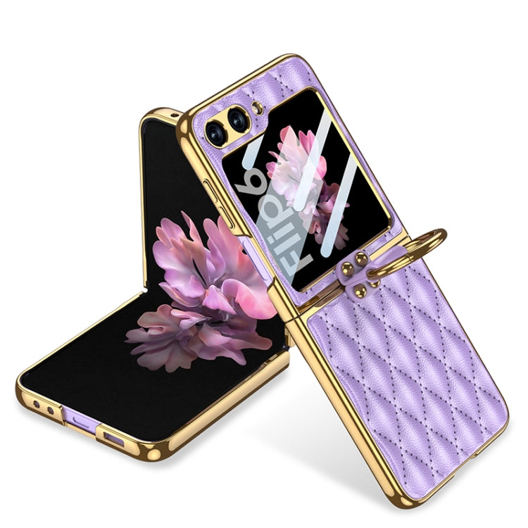 For Samsung Galaxy Z Flip6 / Flip7 FE GKK Integrated Plating Diamond Texture PU Phone Case with Ring(Purple)