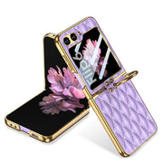 For Samsung Galaxy Z Flip6 / Flip7 FE GKK Integrated Plating Diamond Texture PU Phone Case with Ring(Purple)