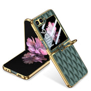For Samsung Galaxy Z Flip6 GKK Integrated Plating Diamond Texture PU Phone Case with Ring(Green)