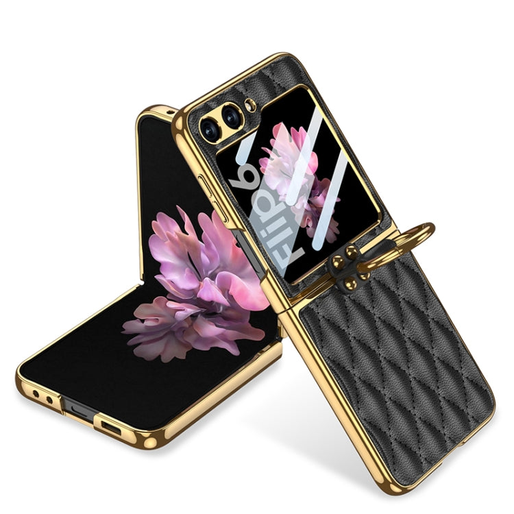 For Samsung Galaxy Z Flip6 GKK Integrated Plating Diamond Texture PU Phone Case with Ring(Black)