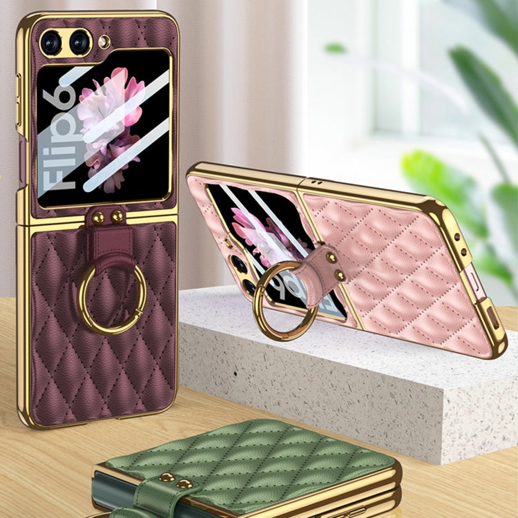 For Samsung Galaxy Z Flip6 GKK Integrated Plating Diamond Texture PU Phone Case with Ring(Black)