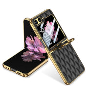 For Samsung Galaxy Z Flip6 GKK Integrated Plating Diamond Texture PU Phone Case with Ring(Black)