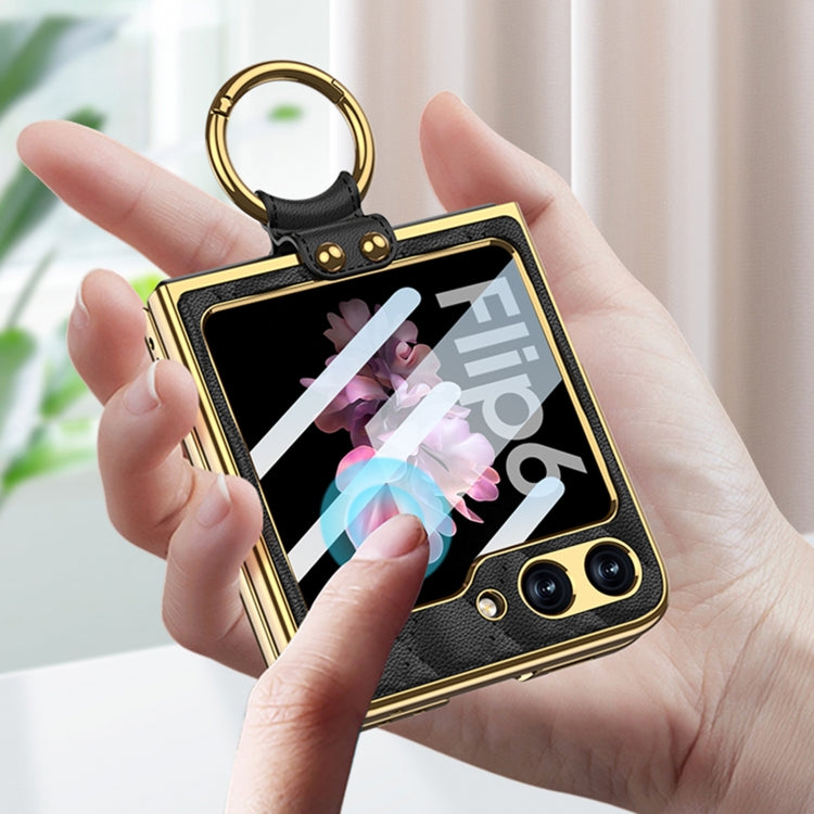 For Samsung Galaxy Z Flip6 GKK Integrated Plating Diamond Texture PU Phone Case with Ring(Black)