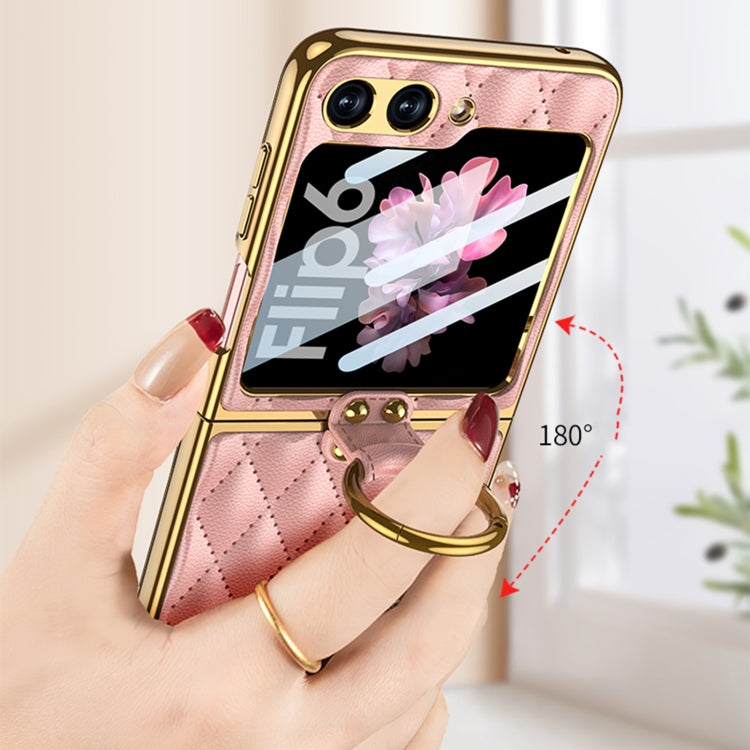 For Samsung Galaxy Z Flip6 GKK Integrated Plating Diamond Texture PU Phone Case with Ring(Black)