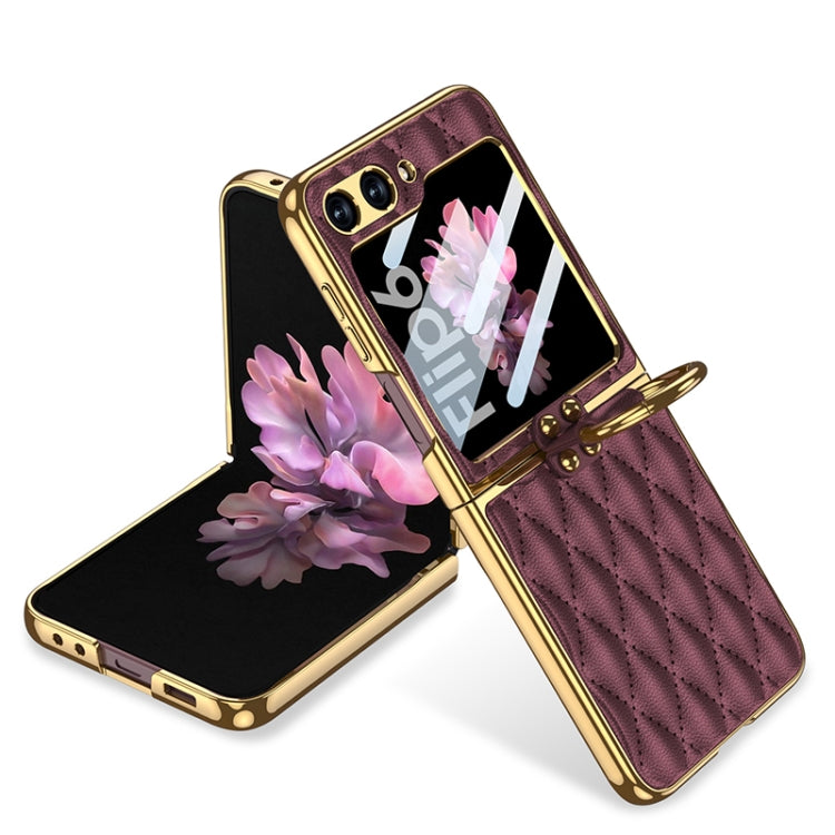 For Samsung Galaxy Z Flip6 GKK Integrated Plating Diamond Texture PU Phone Case with Ring(Red)