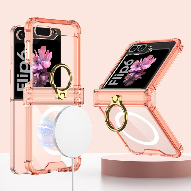 For Samsung Galaxy Z Flip6 GKK MagSafe Airbag Hinge Shockproof Phone Case with Ring Holder(Orange)