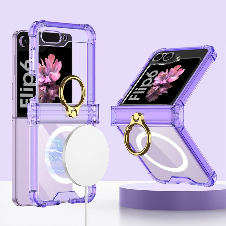 For Samsung Galaxy Z Flip6 GKK MagSafe Airbag Hinge Shockproof Phone Case with Ring Holder(Purple)