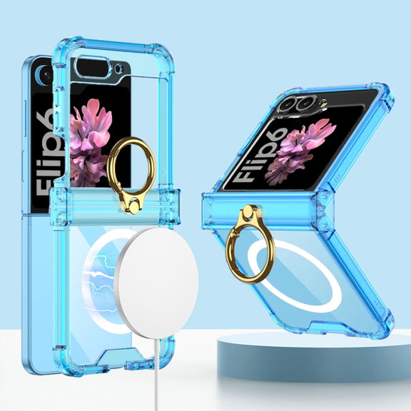 For Samsung Galaxy Z Flip6 GKK MagSafe Airbag Hinge Shockproof Phone Case with Ring Holder(Blue)