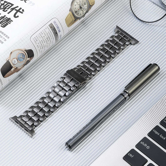 For Apple Watch 38mm Five Beads Titanium Steel Watch Band(Grey)