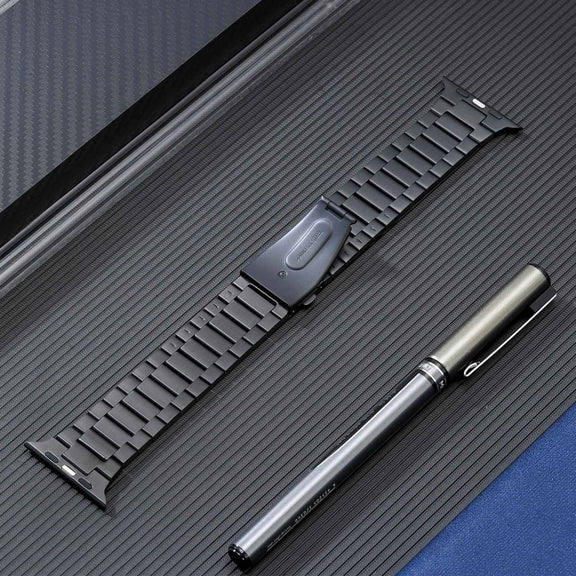 For Apple Watch SE 44mm Flat Buckle Stainless Steel Watch Band(Black)