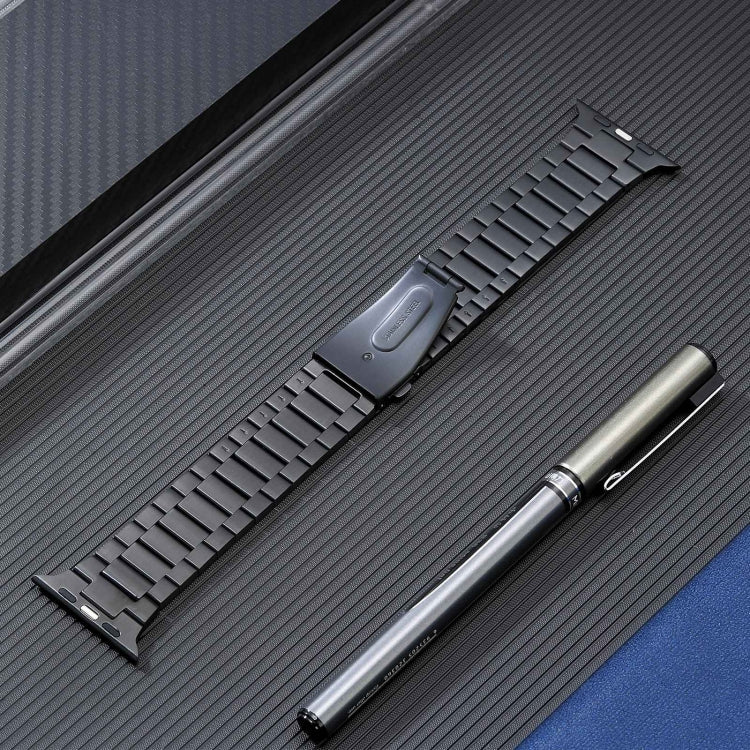 For Apple Watch 38mm Flat Buckle Stainless Steel Watch Band(Black)